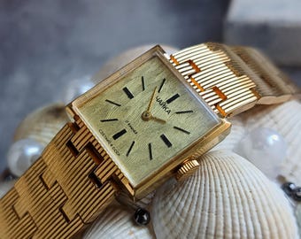 Orologio Chaika vintage placcato oro, orologio da donna con bracciale quadrato