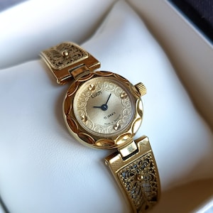 Women's Watch, Mechanical Wristwatch, Classic Gold Watch, 1990s