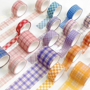 Washi Tape Plaid Set | 20 rolls | Kawaii Tape for DIY Crafting | Supplies for Crafts | Cute Cartoon DIY Masking Tape