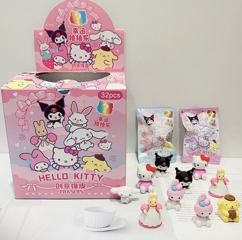 Box of 32 Sanrio Eraser Blind Bags | Surprise Doll Eraser | Birthday Favors | Surprise Gift Bag | Hello Kitty My Melody Kuromi Mystery Box