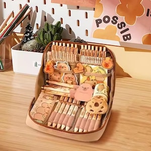 Capybara Pencil Case Set | School Supplies | Kawaii Stationery Set | School Organizer