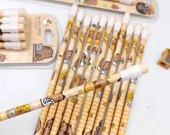 Capybara Pencils - Set of 12 with Sharpener | Kawaii School Supplies