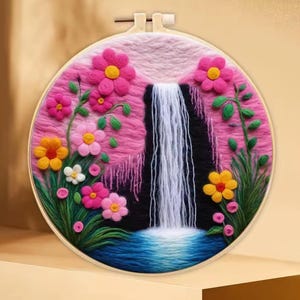 Floral Waterfall Embroidery Hoop Art, Handmade Nature Wall Decor