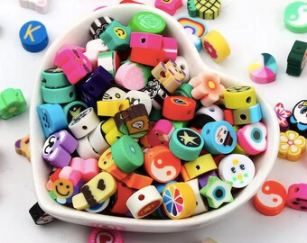 Polymer Clay Beads 100pcs | Mixed Polymer Clay Beads | For Jewelry Making DIY Bracelet Necklace Earrings Accessories | Children’s Gift