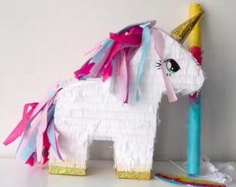 Unicorn Pinata Set | Birthday Celebration Pinata with a Blindfold and Bat | Party Piñata Gift for Unicorn Theme Party