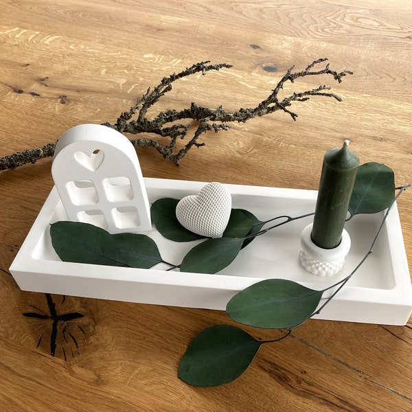 Deko Tablett Schale aus Raysin rechteckig Scandi Home Skandi Living Kerzentablett Dekotablett Herz Geschenk Set