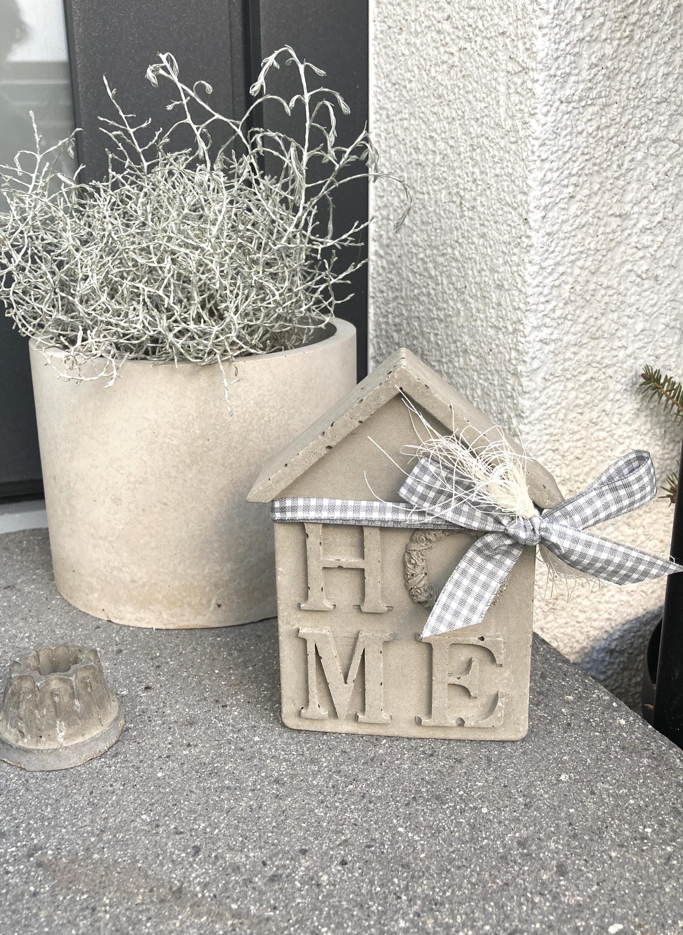 Beton Deko Haus HOME Garten Gartendeko Haustür Outdoor Dekoration grau