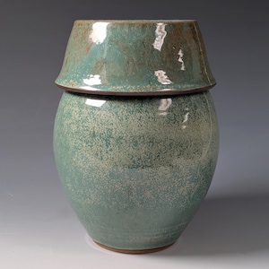 Pot de fermentation en céramique / Onggi (1,5 litre) à glaçure verte et crème - Poterie artisanale