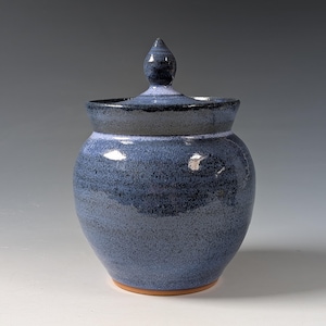Lidded Ceramic Storage Jar with Blue Glaze and 2 Lids - Handmade Pottery