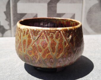 Tea Bowl with Ash and Iron Glazes - Handmade Studio Pottery/Ceramics