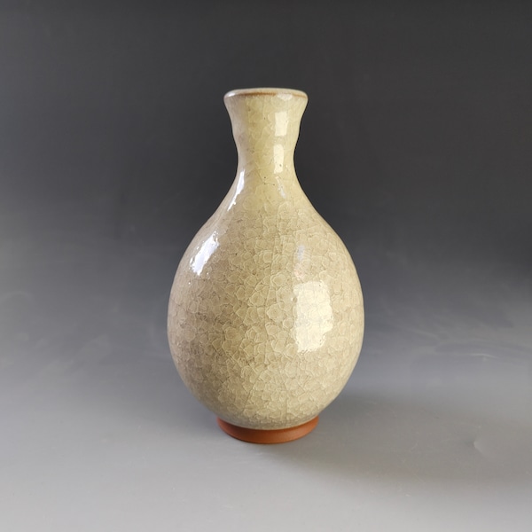 Ceramic Bottle-Vase with Snowflake Crackle Glaze - Handmade Studio Pottery
