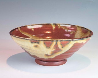 Hand-Thrown Bowl with Iron Red Glaze and White Splashes - Handmade Studio Pottery/Ceramics