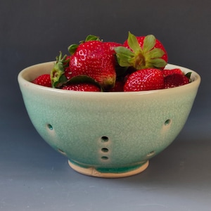 Berry Bowl/Strainer with Lovely Green Crackle Glaze - Handmade Studio Pottery/Ceramics