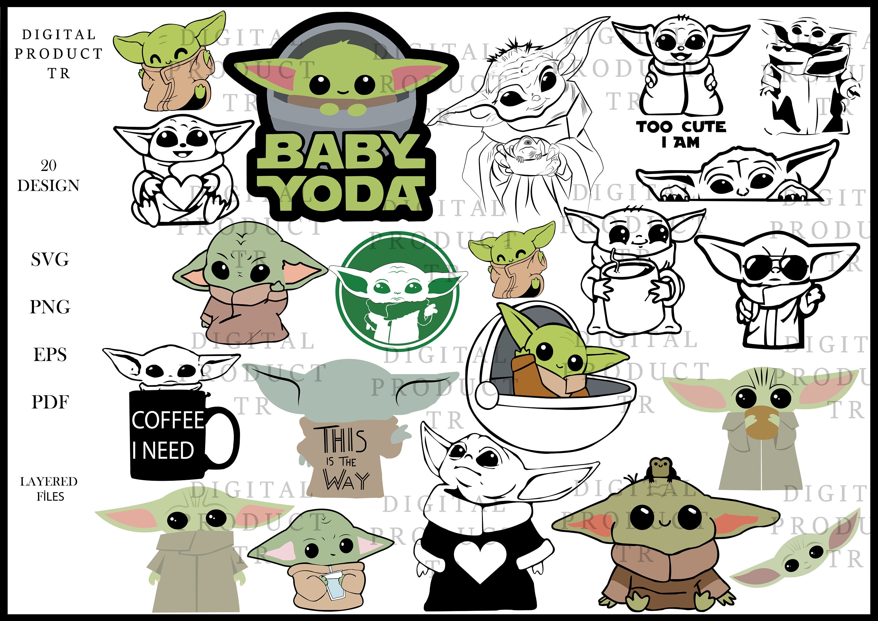 Baby Yoda Svg Bundle - Etsy