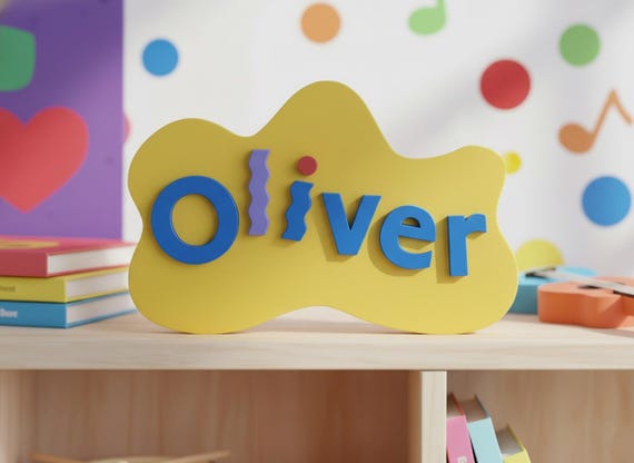 Personalised Wiggles Style Name Sign, Custom name plate, Bedroom decor