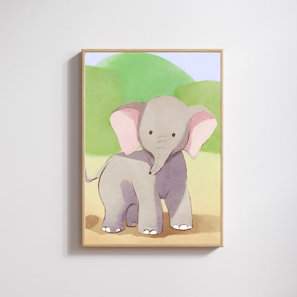 Baby Elephant Nursery Decor Kids Bedroom Printable Cute Simple Animal Wall Art Digital Download