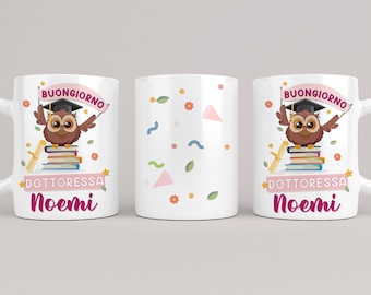 Tazza Personalizzata Per Laurea Donna - Caribu Design - Regalo Originale Con Nome, Facoltà E Capelli - 325 Ml, Bianca, Prodotta In Italia