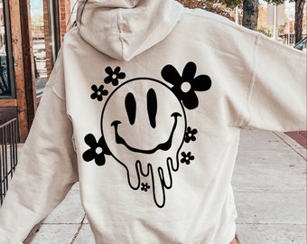 Drippy Smiley Face SVG PNG: Boho Stickers, Shirt Designs (Digital Download)