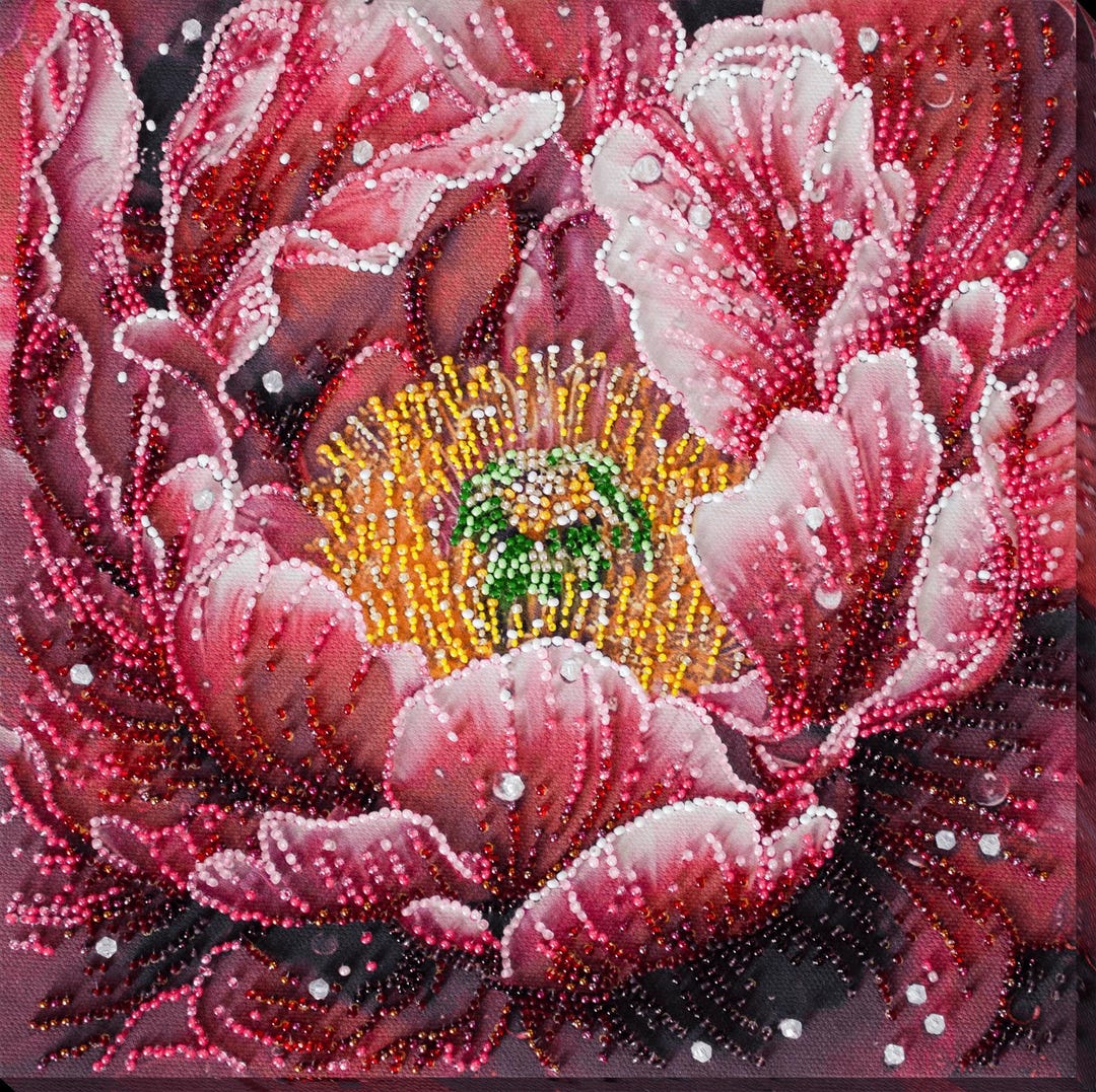 Bead Embroidery Kit “dews Kiss” | DIY Beaded Art on Natural Canvas ...