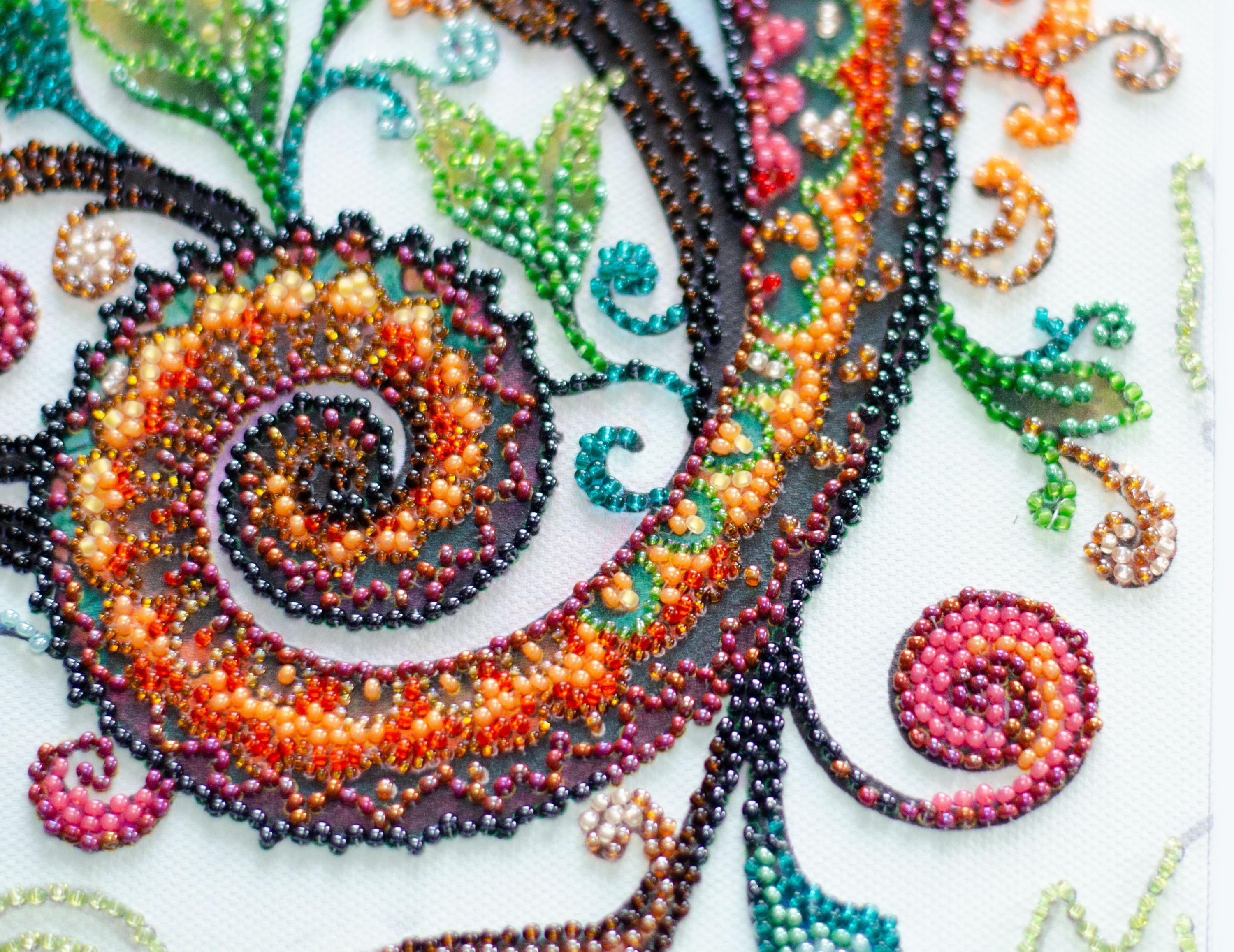 Bead Embroidery Kit “chameleon” | DIY Beaded Art on Natural Canvas ...
