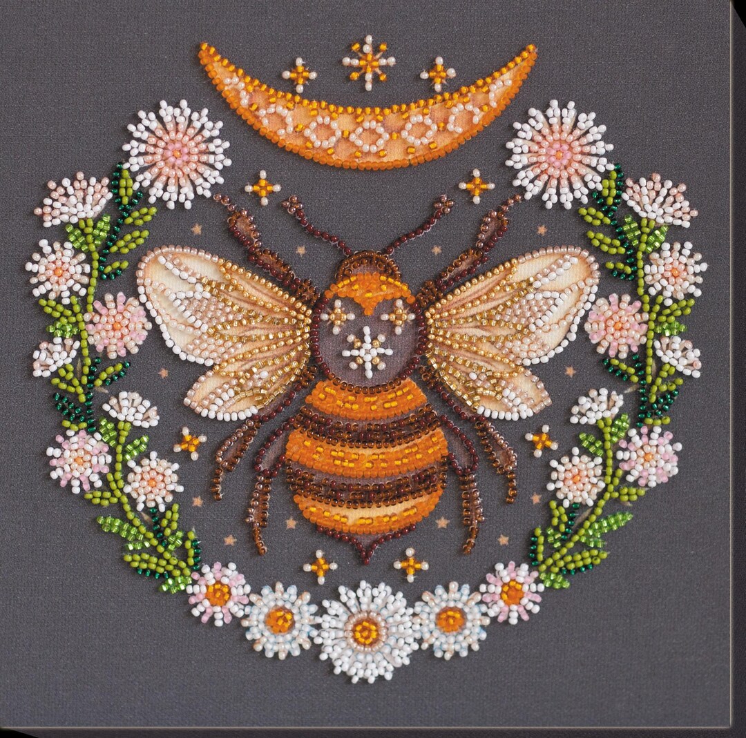 Bead Embroidery Kit “honey Dream” | DIY Beaded Art on Natural Canvas ...