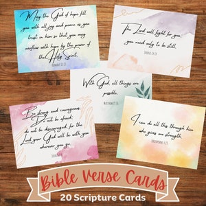 20 Encouraging Bible Verse Cards NIV and KJV Watercolor Background Printable Scripture Cards Christian Gift Faith Cards Bible Cards