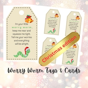 Sorgen-Wurm Tags & Sorgen-Wurm Karten Weihnachtsdesign druckbare Tags für häkeln Sorgen-Wurm Gedicht 2 Größen Sorgen-Wurm Gedicht Tags druckbare Etiketten