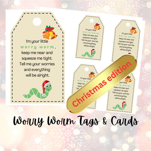 Worry Worm Tags & Worry Worm Cards Christmas Design Printable Tags for Crochet Worry Worm Poem 2 Sizes Worry Worm Poem Tags Printable Labels