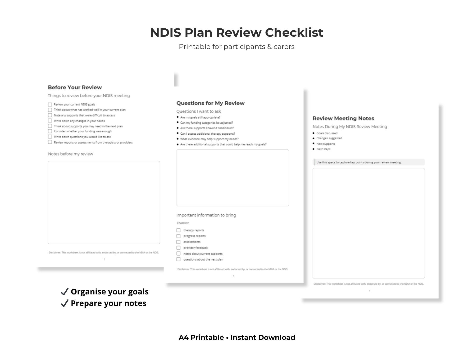 Ndis Mobilization Checklist.pdf NDIS Plan Review Checklist Printable | NDIS Review Preparation ...