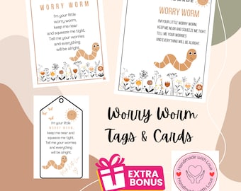 Worry Worm Tags & Worry Worm Cards Printable Tags for Crochet Worry Worm Poem 3 Sizes Printable Labels Printable PDF Neutral Boho Design