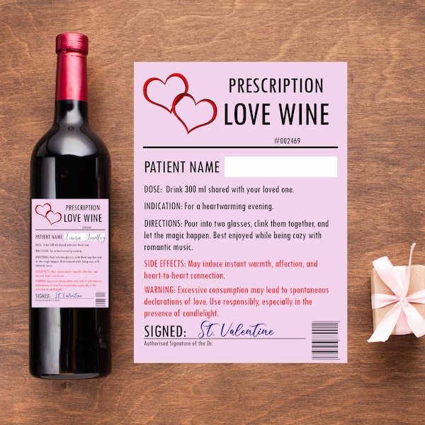 Prescription Wine Bottle Label PNG, Funny Gift For Valentine's Day, Wine Lovers, Instant Digital Download