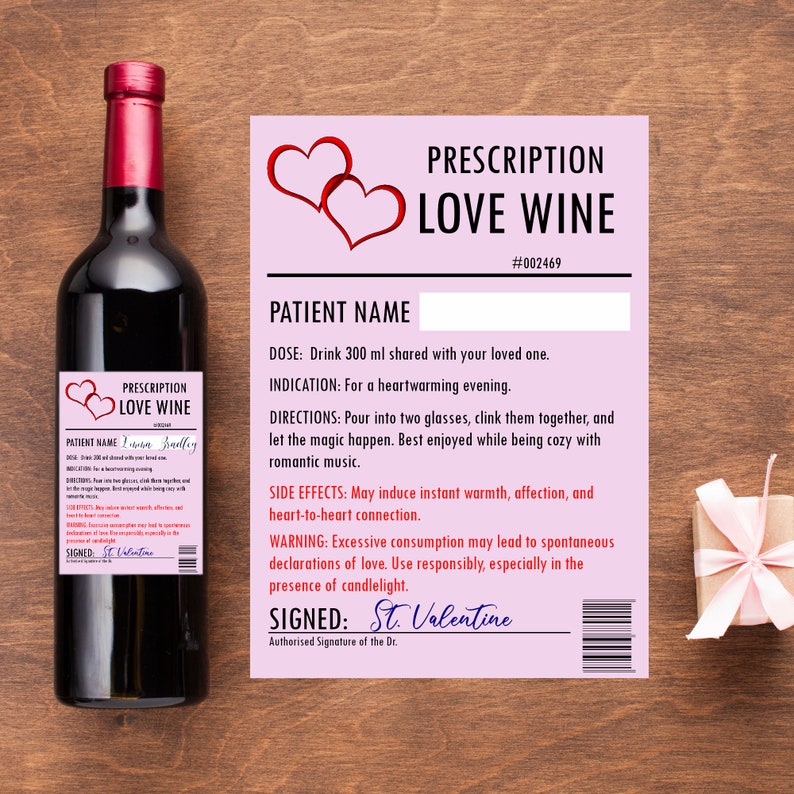 Prescription Wine Bottle Label PNG, Funny Gift for Valentine's Day ...