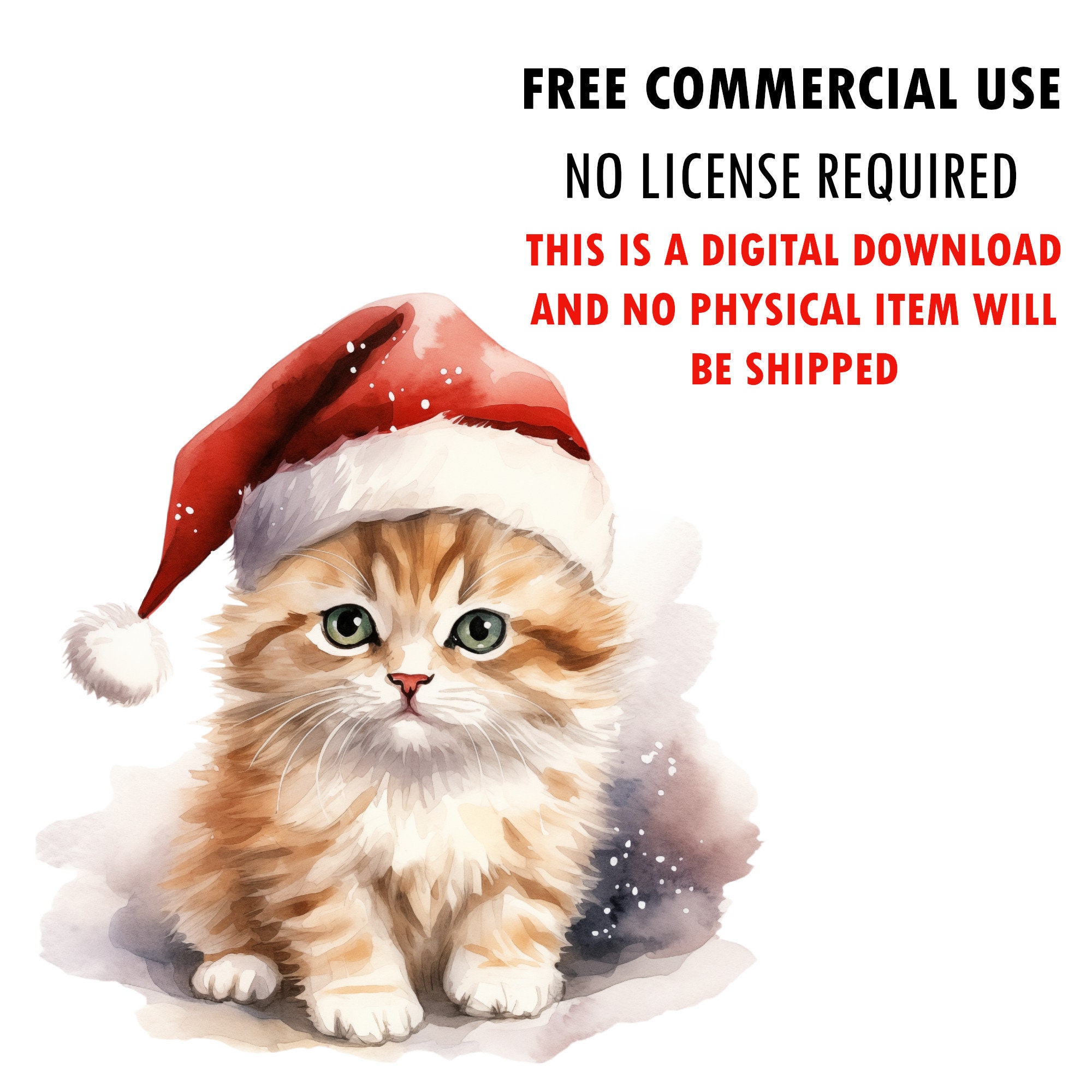 Watercolor Christmas Kitten PNG: Holiday Clipart (digital Download) - Etsy