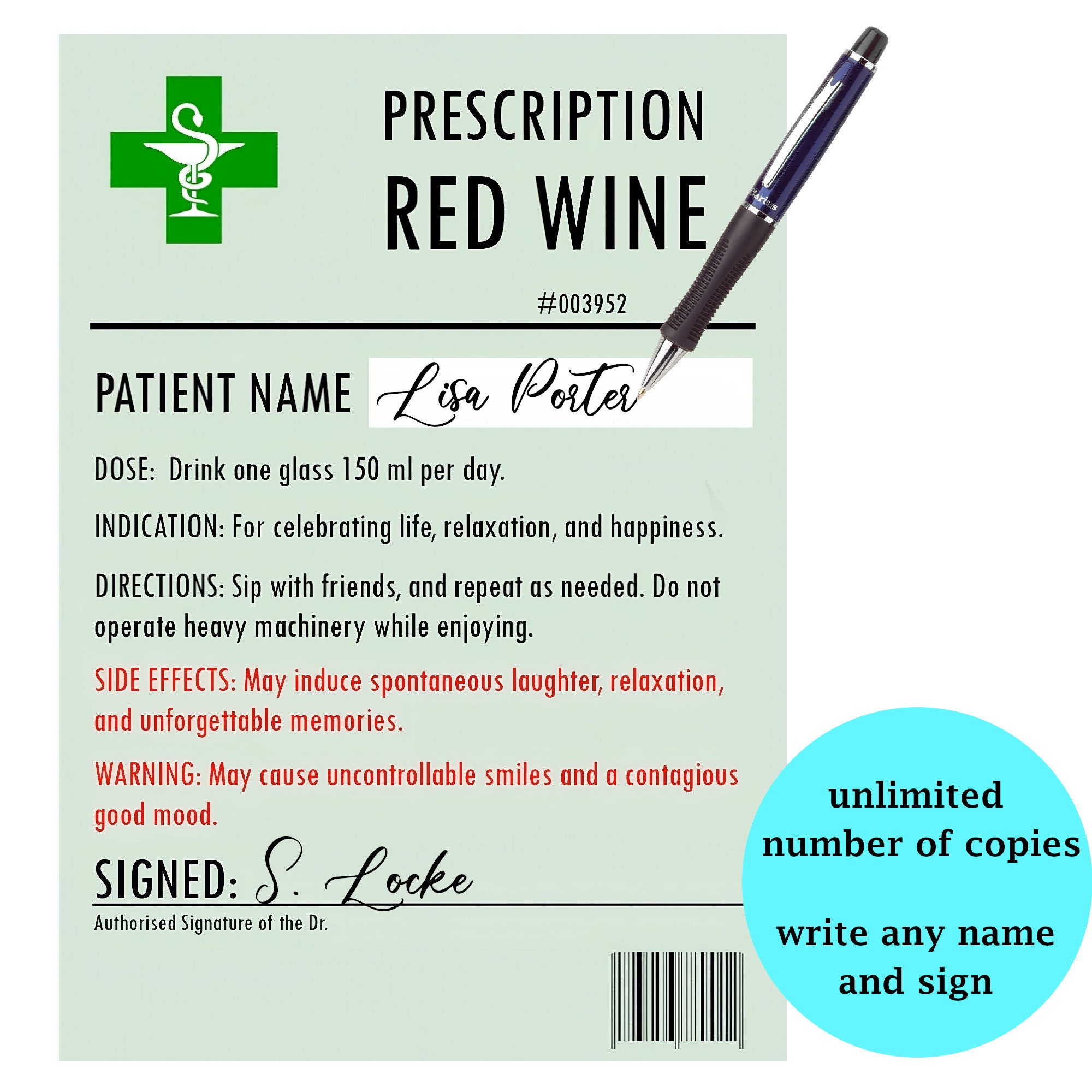 Prescription Wine Bottle Label PNG, Funny Gift for Birthday, Wine ...
