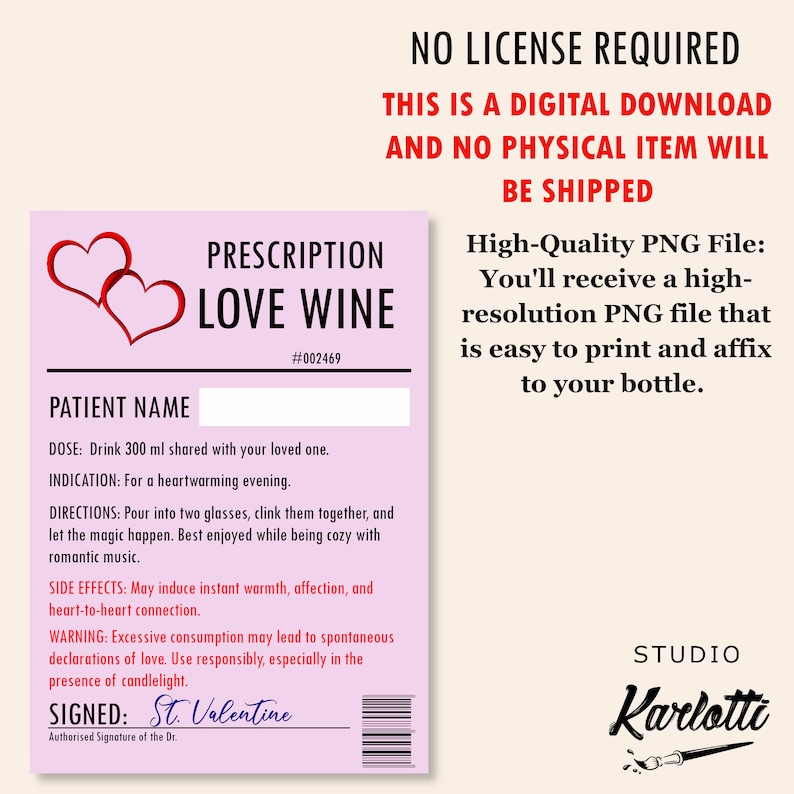 Prescription Wine Bottle Label PNG, Funny Gift for Valentine's Day ...