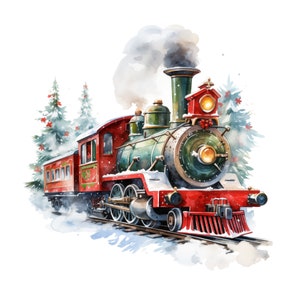 Watercolor Christmas Train PNG: Polar Express Clip Art (Digital Download)