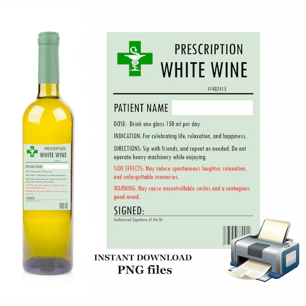 Prescription Wine Bottle Label PNG, Personalised Funny Gift For Birthday, Wine Lovers, Instant Digital Download