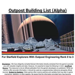 Outpost Building List (Alpha), Star field, X box, PC, Steam, RPG,