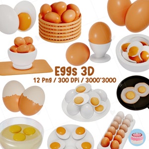 Collection of Eggs 3D Clipart 12 PNG , Fresh eggs , Boiled eggs , Fried eggs , Instant download , Commercial use