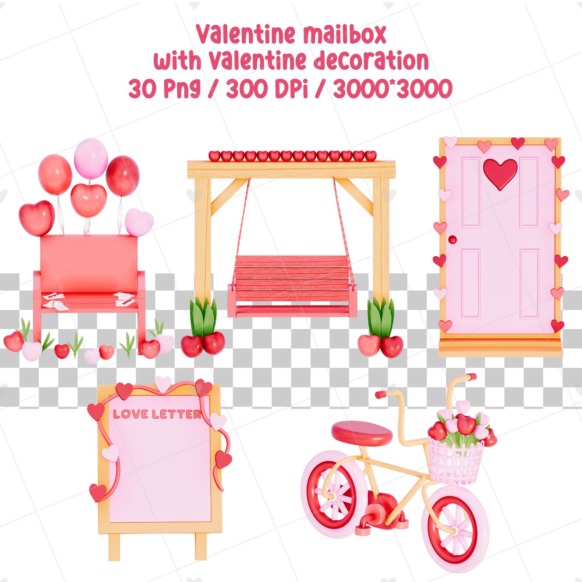 Valentine Mailbox Clipart: 3D Hand-drawn Pngs (instant Download) - Etsy