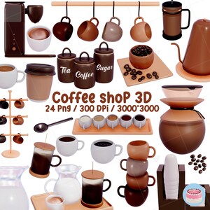 Coffee Shop Clipart für Kaffee Liebhaber 3D 24 PNG, süße Kaffee Clipart, Instant download, kommerzielle Nutzung