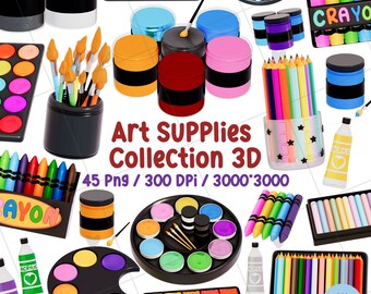 Teacher's Day 3D Hand-Drawn Clipart Set , Art Supplies Collection 45 PNG , Instant Download , Commercial use