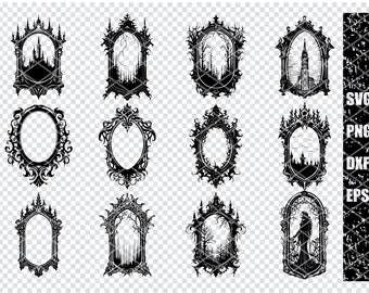 VINTAGE GOTHIC MIRROR Svg, Medieval Mirror Svg Files For Cricut, Antique Mirror Clipart, Laser Cut Files