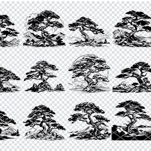 JUNIPER BANYAN TREE Svg, Juniper Bonsai Tree Archivos svg para Cricut, Juniper Ficus Lahaina Clipart, Archivos cortados con láser