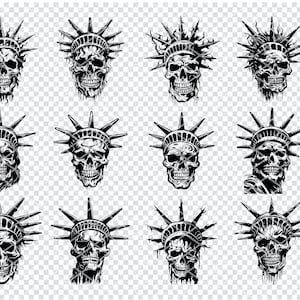 Estátua da liberdade crânio svg, arquivos svg do esqueleto da estátua da liberdade para cricut estátua da liberdade clipart de halloween, arquivos cortados a laser