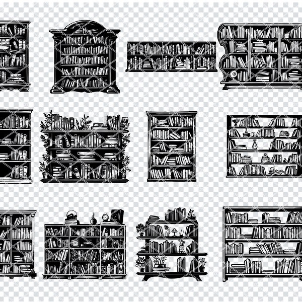 LIBRARY BOOKSHELF SVG, Library Bookcase Svg Files For Cricut, Wooden Library Shelve Clipart, Laser Cut Files