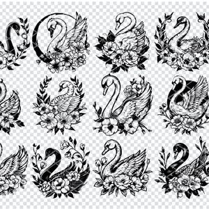 Impression d'art cygne élégant, illustration d'oiseau noir et blanc, décoration murale moderne, téléchargement numérique, oeuvre d'art inspirée de la nature, art instantané