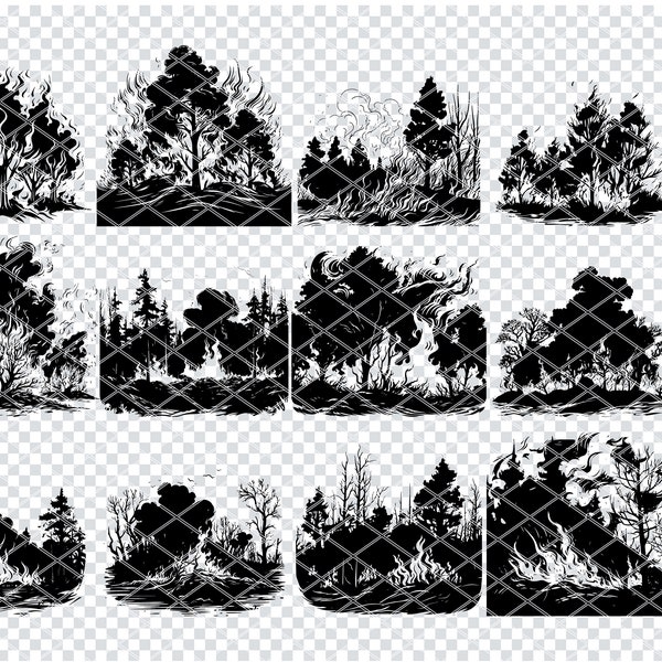 FOREST WILDFIRE SVG, Forest Bushfire Svg Files  For Cricut, Forest Fire Clipart, Laser Cut Files