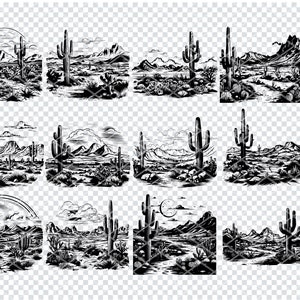 SONORAN ARIZONA DESERT Svg, pliki Svg regionu Sonora Arid dla Cricut, Saguaro Cholla Cactus Clipart, pliki cięte laserowo