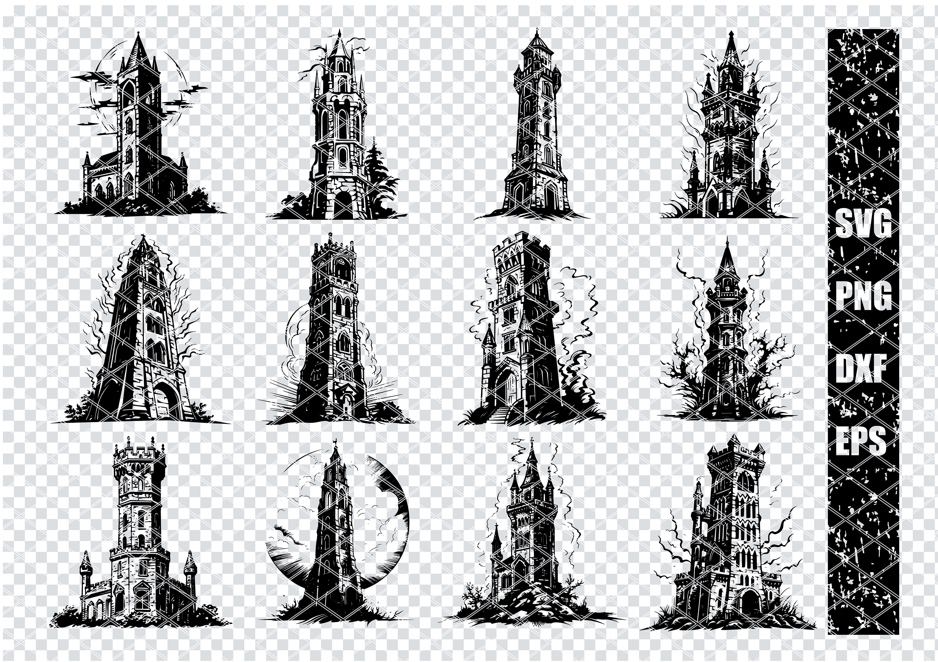 GOTHIC TOWER SVG, Gothic Medieval Tower Svg Files For Cricut, Stone Tower Fortress Clipart, Laser Cut Files